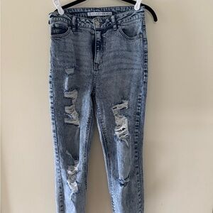 Tinseltown Light Blue Distressed Straight Leg Jeans